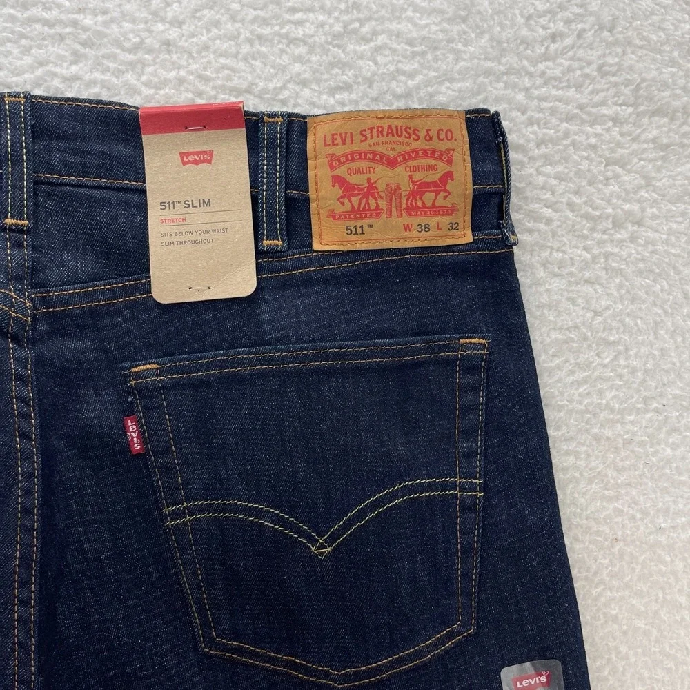Levis Jeans Mens 38x32 Blue 511 Slim Dark Wash Stretch Denim Grunge Rock Preppy